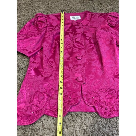 VINTAGE 80'S Barbie Pink Brocade Top Embroidered Beaded Puff Sleeve Sz 16 - Picture 11 of 11